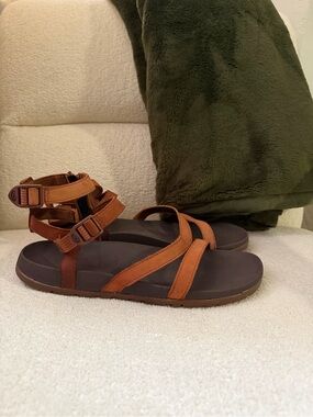 Chaco Brown Leather Slide Sandals